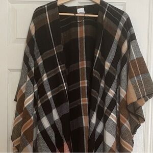 Sonoma Plaid Cape in Black, Brown, and Cream